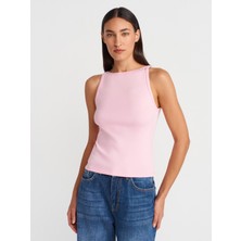 21048 Halter Yaka Top-Toz Pembe