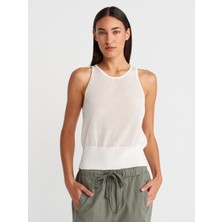 10766 Bisiklet Yaka Ince Triko Bluz-Ekru