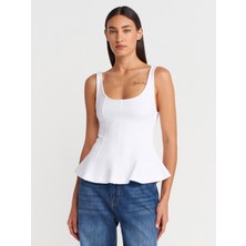21063 Kalın Askılı Peplum Top-Beyaz