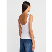 21063 Kalın Askılı Peplum Top-Beyaz