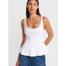 21063 Kalın Askılı Peplum Top-Beyaz