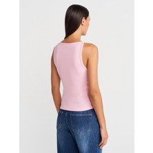 21048 Halter Yaka Top-Toz Pembe
