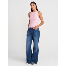 21048 Halter Yaka Top-Toz Pembe