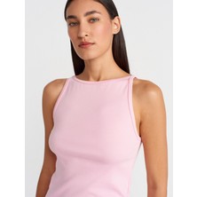 21048 Halter Yaka Top-Toz Pembe
