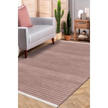 Dekozer Lidya Bej/Füme Pamuk Dokuma Yumuşak Halı | Kaymaz Tabanlı, Yıkanabilen Modern Tasarımlı Kilim