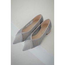 Bürüksel File Detaylı Saten Sivri Babet Gümüş