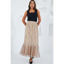 Deridün Yıldız Shoes Krem Desenli Şifon Etek 8010