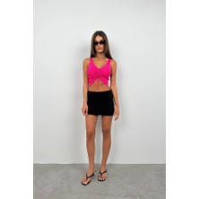 Deridün Yıldız Shoes Ön Büzgülü Crop Bluz