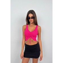 Deridün Yıldız Shoes Ön Büzgülü Crop Bluz