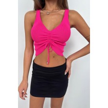 Deridün Yıldız Shoes Ön Büzgülü Crop Bluz