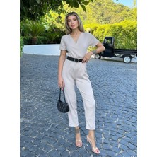 Deridün Yıldız Shoes 7022 Kemerli Örme Tulum - Bisküvi