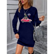 Deridün Yıldız Shoes Kadın Uzun Kollu Bisiklet Yaka Desenli Viskon Iki Iplik Elbise