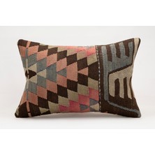 El Yapımı Kilimden Yapılmış Vintage Kırlent Kılıfı, Yün, 40X60 cm