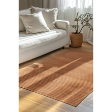 Lidya Hardal / Kahverengi Kaymaz Tabanlı Pamuk Dokuma Kilim, Yıkanabilir, Tozumaz, Kadifemsi Yapı