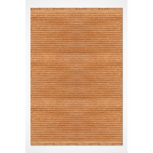 Lidya Hardal / Kahverengi Kaymaz Tabanlı Pamuk Dokuma Kilim, Yıkanabilir, Tozumaz, Kadifemsi Yapı