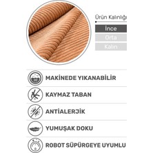 Lidya Hardal / Kahverengi Kaymaz Tabanlı Pamuk Dokuma Kilim, Yıkanabilir, Tozumaz, Kadifemsi Yapı