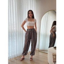 Deridün Yıldız Shoes Kadın Yüksek Bel Etnik Desenli Geniş Dökümlü Bürümcük Pantolon