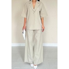 Deridün Yıldız Shoes Bej Önü Tek Düğmeli Ceket Pantolon Takım