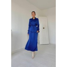 Deridün Yıldız Shoes Saks Biyeli Gömlek ve Etek Takım