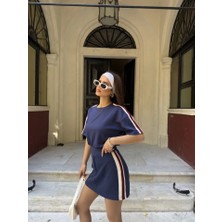 Deridün Yıldız Shoes Osy Modal Yumuşak Dokulu Kumaş Parçalı Bisiklet Yaka T-Shirt Mini Şortlu Etek Ikili Takım -Lacivert