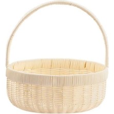 Sentetik Hasır Krem Yuvarlak Kapaksız Piknik Sepeti 28X12CM