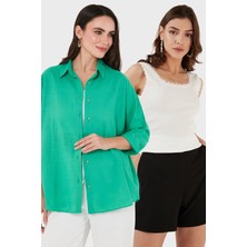 Lela Streç Pamuklu Oversize Fit 2' Li Paket Gömlek-Atlet Set Bayan Gömlek-Atlet Set 67810014979S2