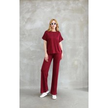 Deridün Yıldız Shoes Osy Modal Yumuşak Dokulu Kumaş Bisiklet Yaka Kısa Kollu Takım - Bordo