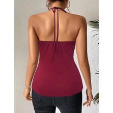 Deridün Yıldız Shoes Kadın Askılı Kuş Gözü ve Dekolte Detay Boyundan Bağlamalı Viskon Bluz