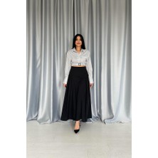 Deridün Yıldız Shoes Siyah Yanları Büzgülü Uzun Etek