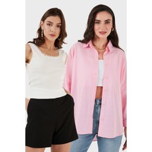 Lela Streç Pamuklu Oversize Fit 2' Li Paket Gömlek-Atlet Set Bayan Gömlek-Atlet Set 67810014979S2