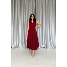 Deridün Yıldız Shoes Bordo Önü Britli Pileli Elbise