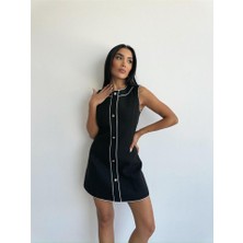 Deridün Yıldız Shoes Chanel Kumaş Kısa Önden Düğmeli Elbise - Siyah