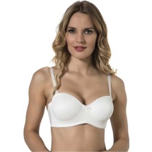 Belvü Mesh Kumaş Içi Boş Straplez Kadın Beyaz Sütyen - 1220