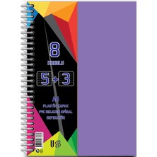 5+3 Ayraçlı Defter 8 Konulu 200 Yaprak 1 Adet 5 Kareli 3 Çizgili Spralli Plastik Kapak Seperatörlü