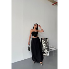 Deridün Yıldız Shoes Bel Lastikli Balon Etek Şanel Boy Soft Kumaş - Siyah