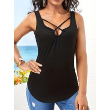 Deridün Yıldız Shoes Kadın Önden Çapraz Detay Şerit Askılı Viskon Bluz