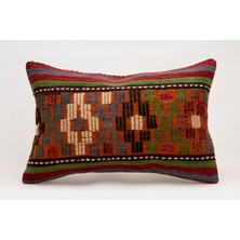 El Yapımı Kilimden Yapılmış Vintage Kırlent Kılıfı, Yün, 40X60 cm