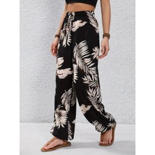 Deridün Yıldız Shoes Kadın Yüksek Bel Bağcıklı Yaprak Desenli Süprem Pantolon