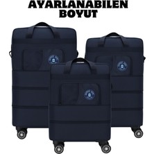 Bambus Home Premium Genişleyebilir 3 Körüklü Fermuarlı Tekerlekli El Valizi-Dev Boy Çanta