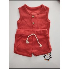 Bb-Unisex Yazlık 2li Set Atlet Şort Takım Kiremit Bebek Çocuk
