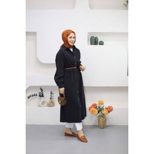 9058 - Çıtçıtlı Uzun Rahat-Şık Kadın Ince Kot Tunik Ceket