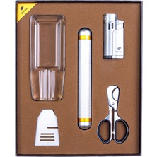 Cohiba Çakmak Kesici Tüp Küllük Sehpa Beşli Gümüş Puro Seti