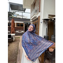 Kamer Scarf Etnomix Serisi Soft Pamuk Etnik Desen Şal Lacivert