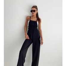 Deridün Yıldız Shoes 7023 Askılı Bahçıvan Tulum - Siyah