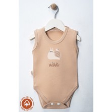 Unisex %100 Organik Pamuklu Love Baskılı 3-6-9-12 Ay 3lü Kolsuz Atlet Bebek Body Zıbın