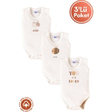 Unisex %100 Organik Pamuklu Love Baskılı 3-6-9-12 Ay 3lü Kolsuz Atlet Bebek Body Zıbın