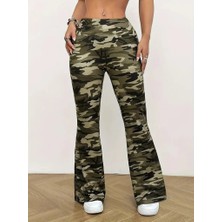 Deridün Yıldız Shoes Kadın Yüksek Bel Kamuflaj Desenli Dalgıç Tayt