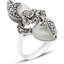 Sedef Taşlı Çiçek Model 925 Ayar Gümüş Markazit Kadın Yüzük 201024230