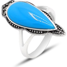 Firuze Taşlı Mekik Model 925 Ayar Gümüş Markazit Kadın Yüzük 201024225