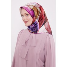 Mor Ince Yaprak Desen Twill Ipek Eşarp